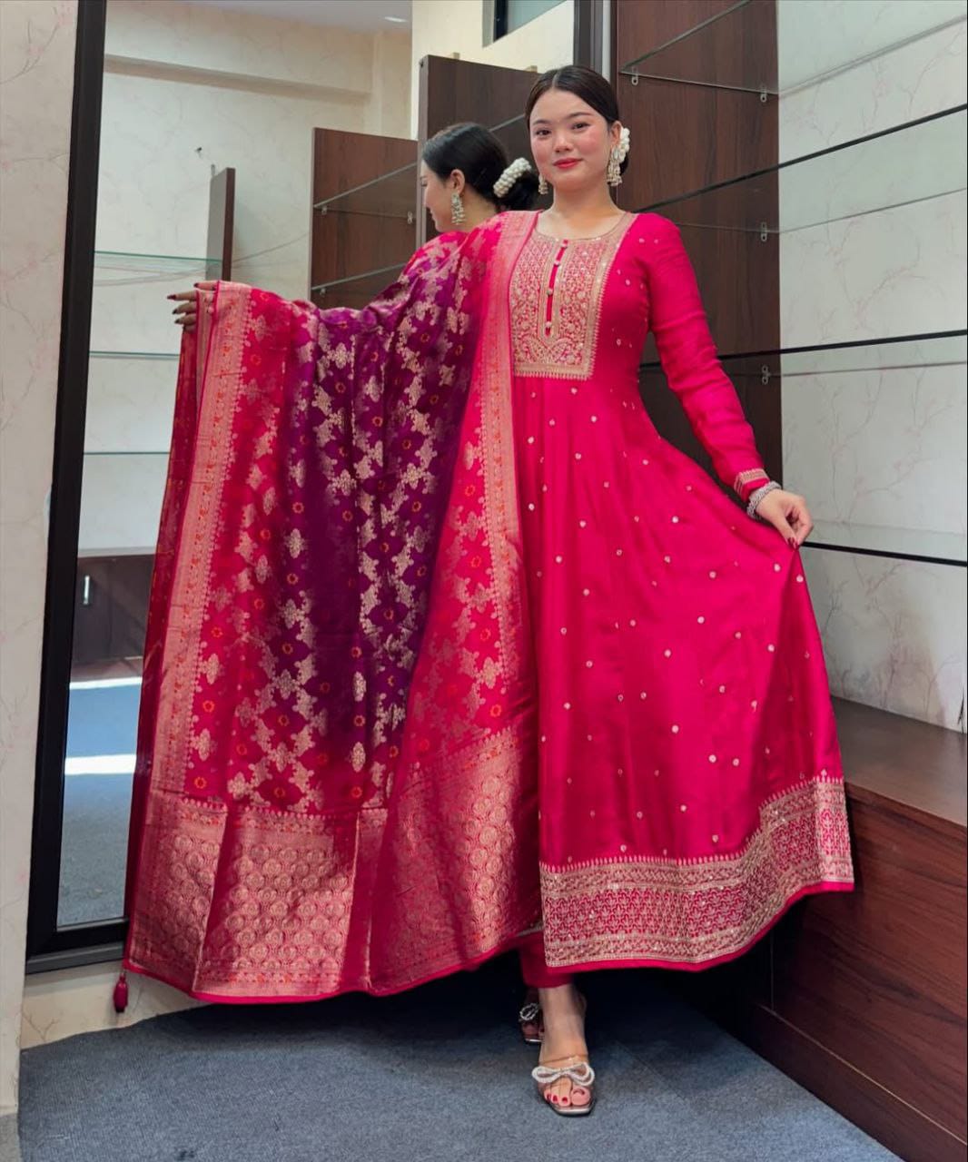 Maverick Fusion Anarkali Flared Kurti–Pant–Dupatta Set